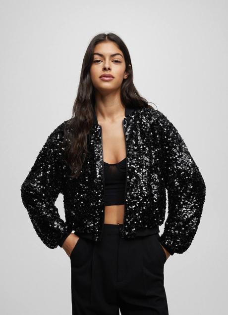 Imagen - Chaqueta bomber con lentejuelas en negro