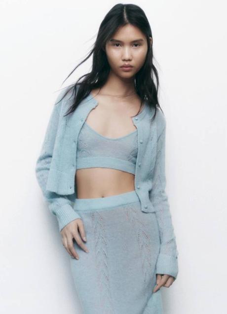 Imagen - Set de punto calado con bralette y cárdigan