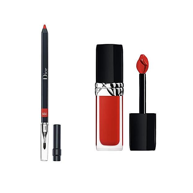 De izq, a dch.: Dior Contour 999 y Rouge Dior Forever Liquid 999. 