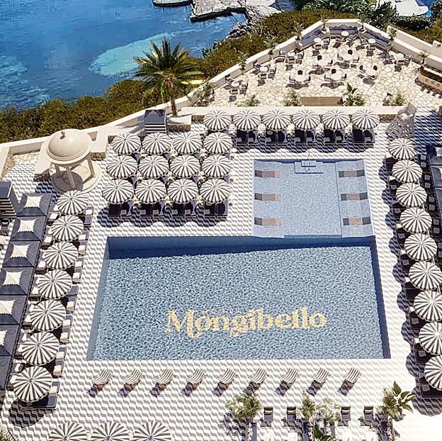 Vista aérea de la piscina del hotel Mongibello de Ibiza. 