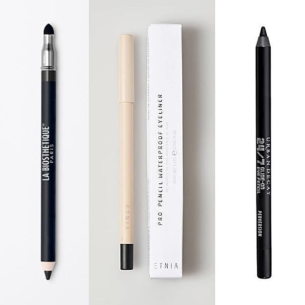 El lápiz de ojos negro de La Biosthetique, de Etnia y de Urban Decay.