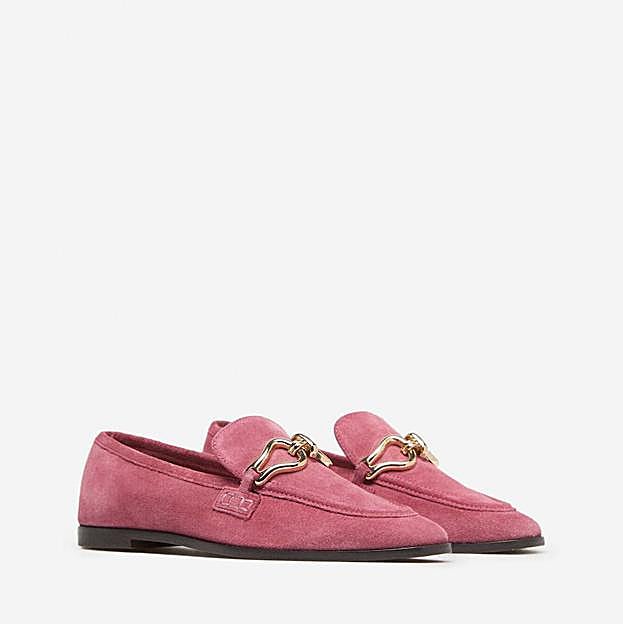 Mocasines de piel de serraje rosa