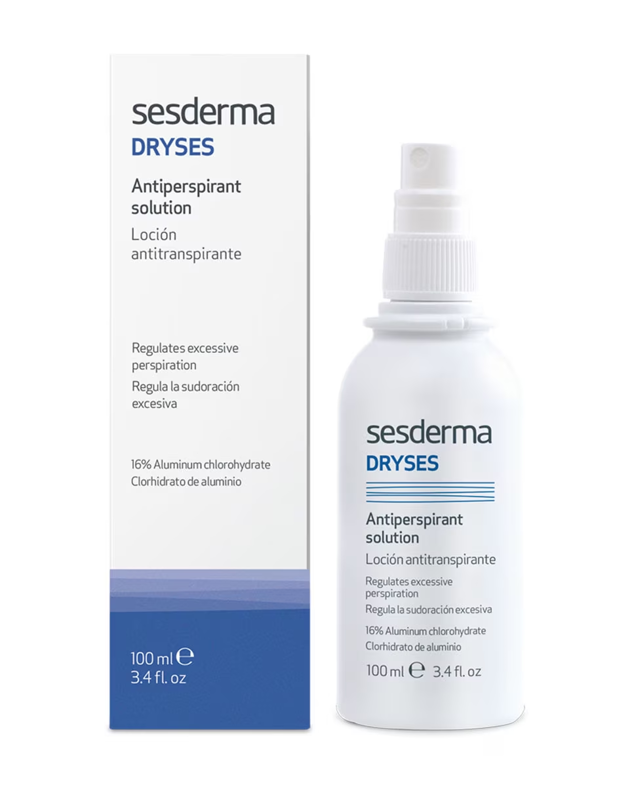 Dryses Sesderma es una solución a base de clorhidrato de aluminio, el agente más activo contra la sudoración excesiva y el mal olor corporal. Bloquea las glándulas de sudor y forma una capa de queratina que impide sudar excesivamente. Tiene acciones antiséptica, antimicrobiana, antitranspirante y sebostática y ayuda con el control de la sudoración excesiva en axilas, palmas de las manos, plantas de los pies, cara, tórax, espalda.