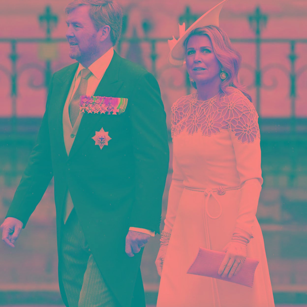 Guillermo de Orange y Máxima de Holanda, a su llegada a la abadía de Westminster para asistir a la coronación de Carlos III. 