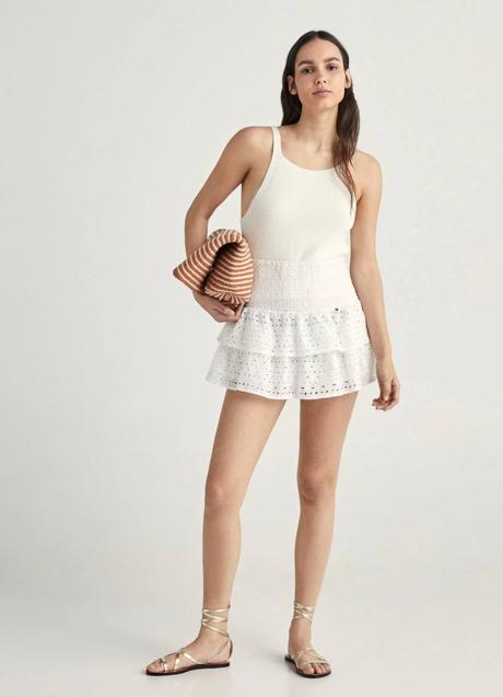 Imagen - Falda blanca bordada corta