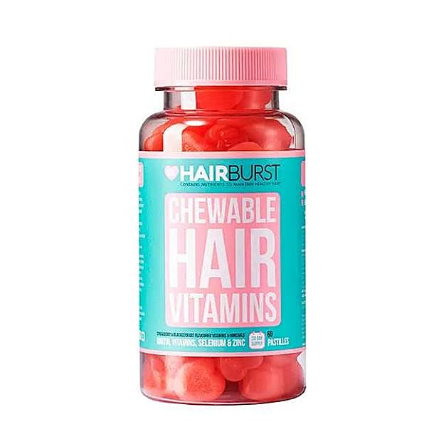 Suplemento con biotina para el pelo en formato masticable de Hairburst. Precio: 24,99 euros