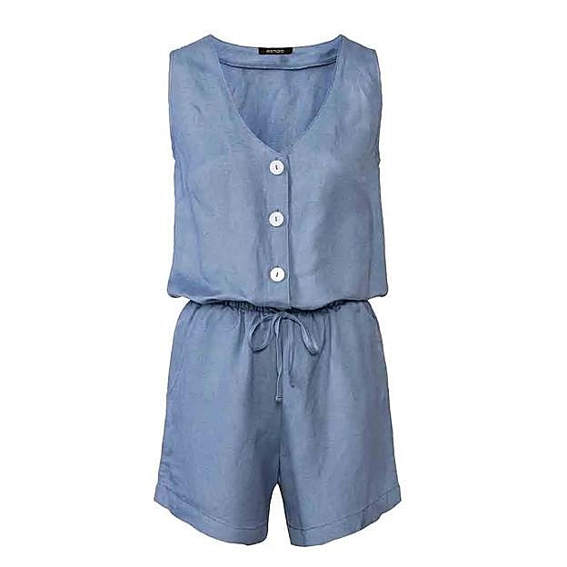 Mono de lino corto en azul de Lidl.