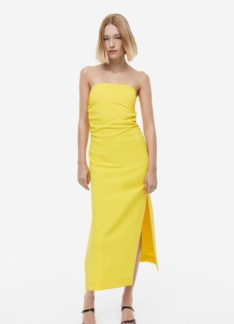 Imagen - Vestido amarillo de palabra de honor de H&M, 39,99 euros.
