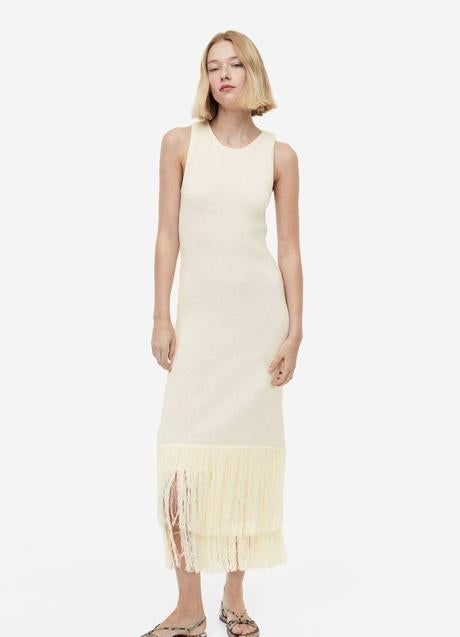 Imagen - Vestido de punto con flecos color crema