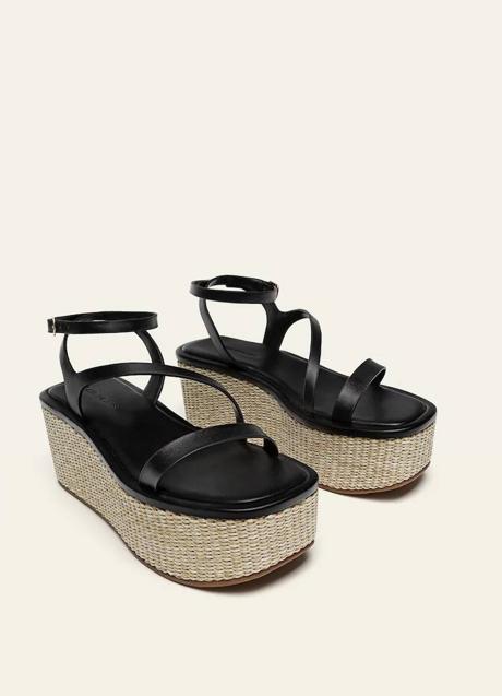 Imagen - Sandalias con tiras y plataforma de yute en negro