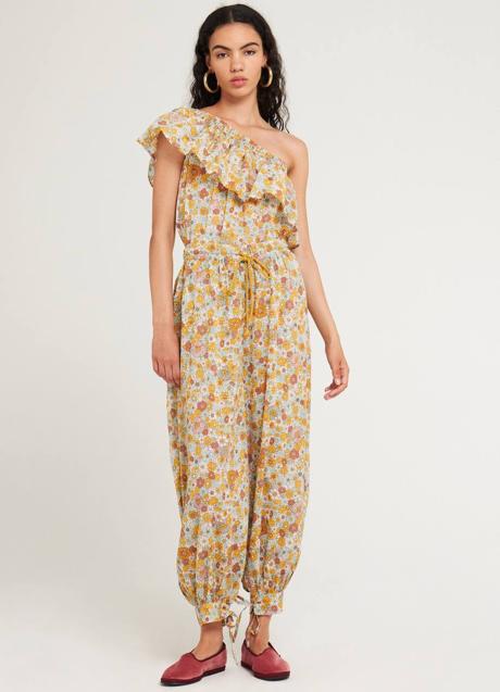 Imagen - Mono asimétrico con estampado floral y volantes en azul