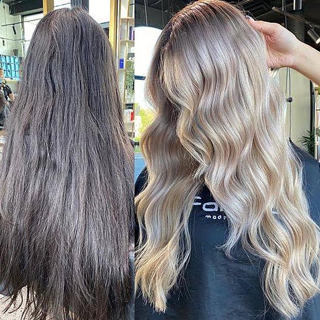 Antes y después de usar el reparador Olaplex 3