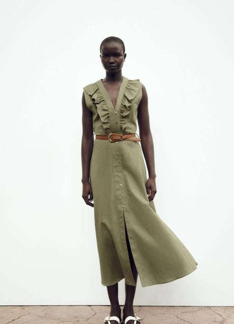 Imagen - Vestido midi khaki con volantes