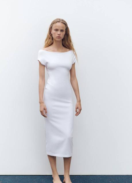 Imagen - Vestido blanco midi con escote amplio