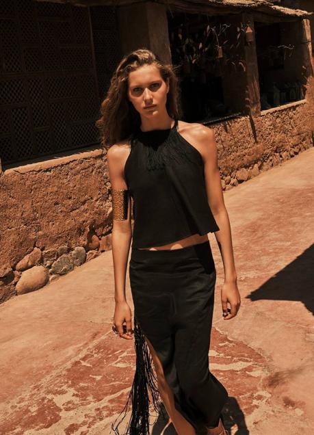 Imagen - Falda midi de lino con flecos