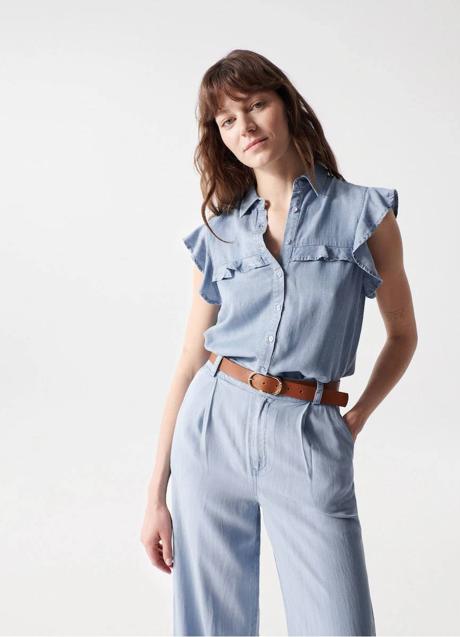 Imagen - Camisa denim de manga sisa con volantes