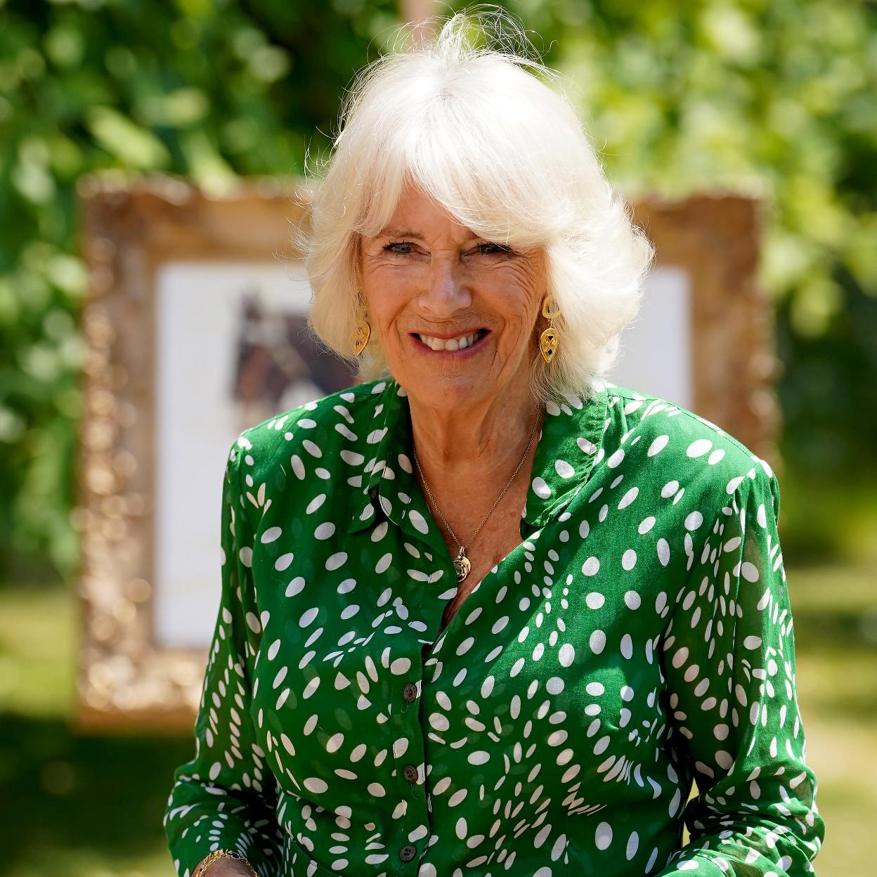 Recién coronada como monarca, la reina Camilla posó para su primera foto oficial en el Salón Verde de Buckingham Palace. 