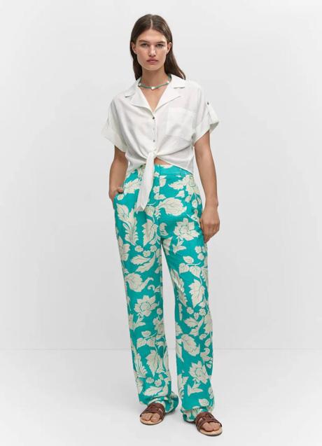 Imagen - Pantalón turquesa con floral print tropical