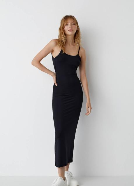 Imagen - Vestido negro largo en tejido elástico