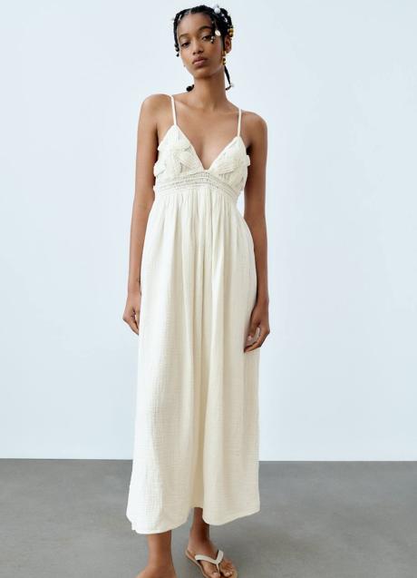 Imagen - Vestido amplio midi con detalles de flores de crochet