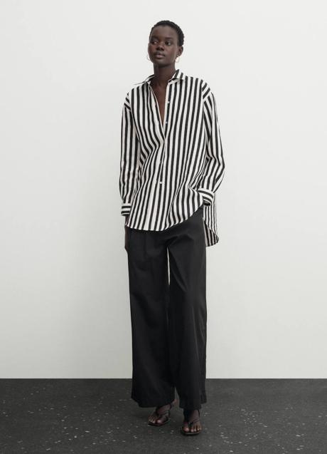 Imagen - Camisa con estampado a rayas en blanco y negro
