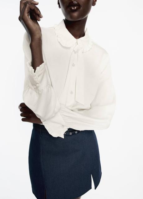 Imagen - Blusa romántica color blanco con lazada al cuello