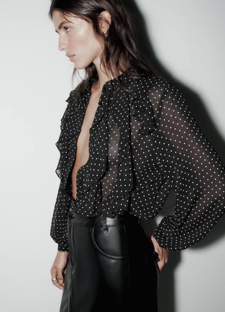 Imagen - Camisa en estampado de lunares blanco y negro