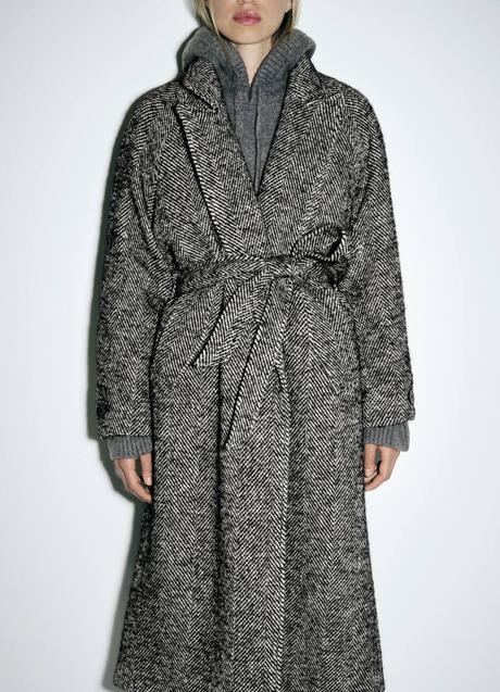 Imagen - Abrigo con cinturón en tejido de espiga