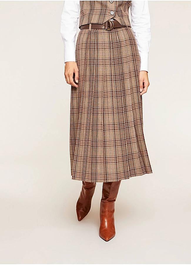 Imagen - Falda con estampado de cuadros y diseño de tablas