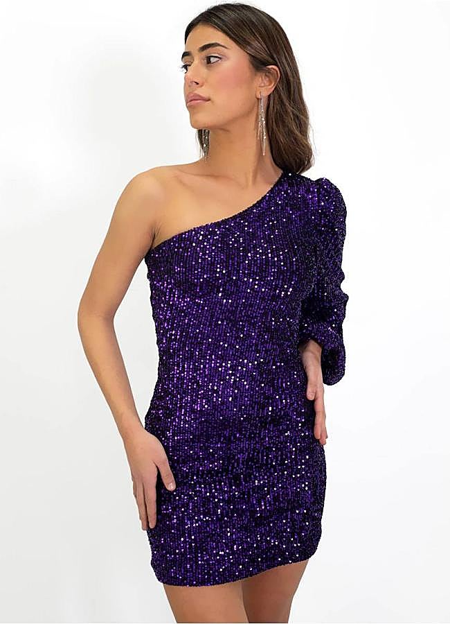 Imagen - Vestido corto de lentejuelas con escote asimétrico