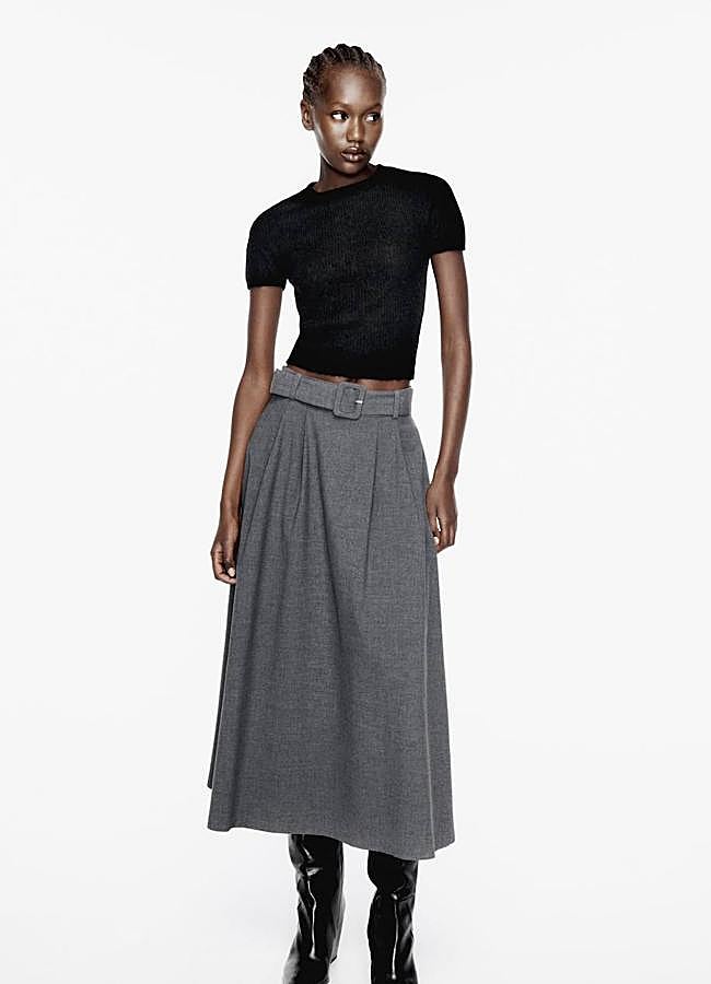 Imagen - Falda larga de vuelo tono gris