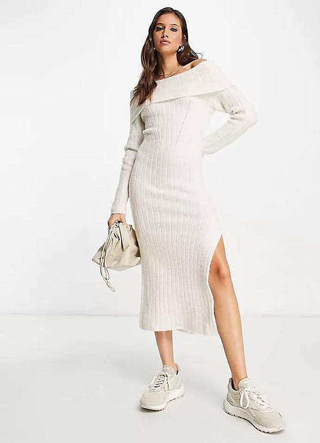 Imagen - Vestido de punto canalé con escote bardot