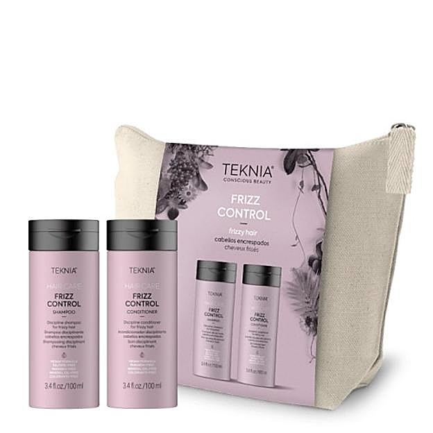 Pack mini con neceser de tela Frizz Control de Teknia Care.