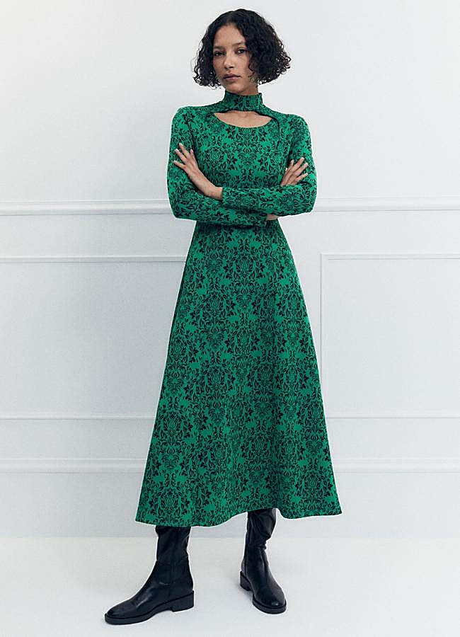 Imagen - Vestido largo jaquard con apertura en el escote de Sfera