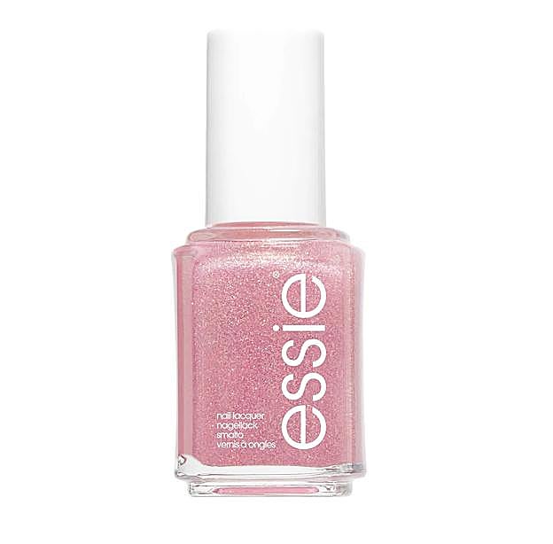 Esmalte de uñas con purpurina rosa de Essie.