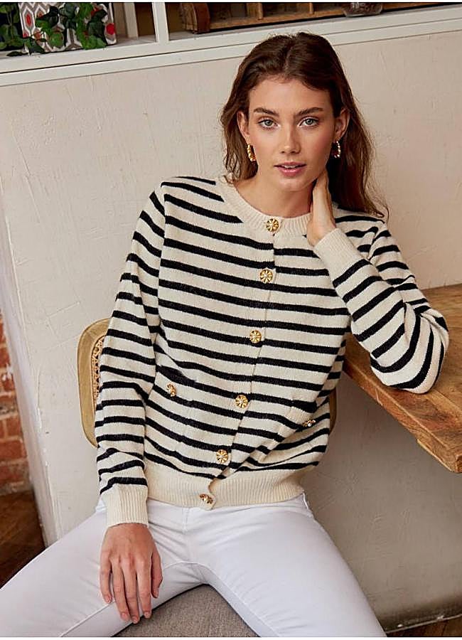 Imagen - Cárdigan de rayas con botones joya