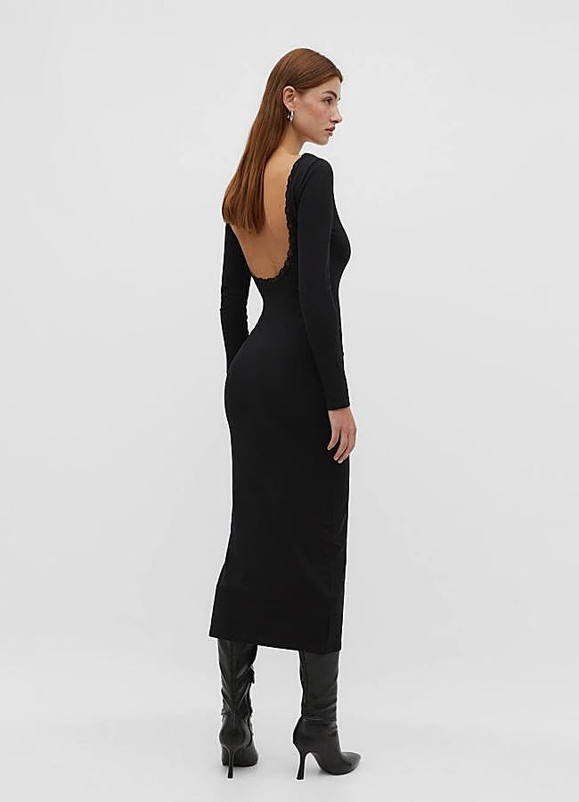 Imagen - Vestido negro midi con detalles de encaje