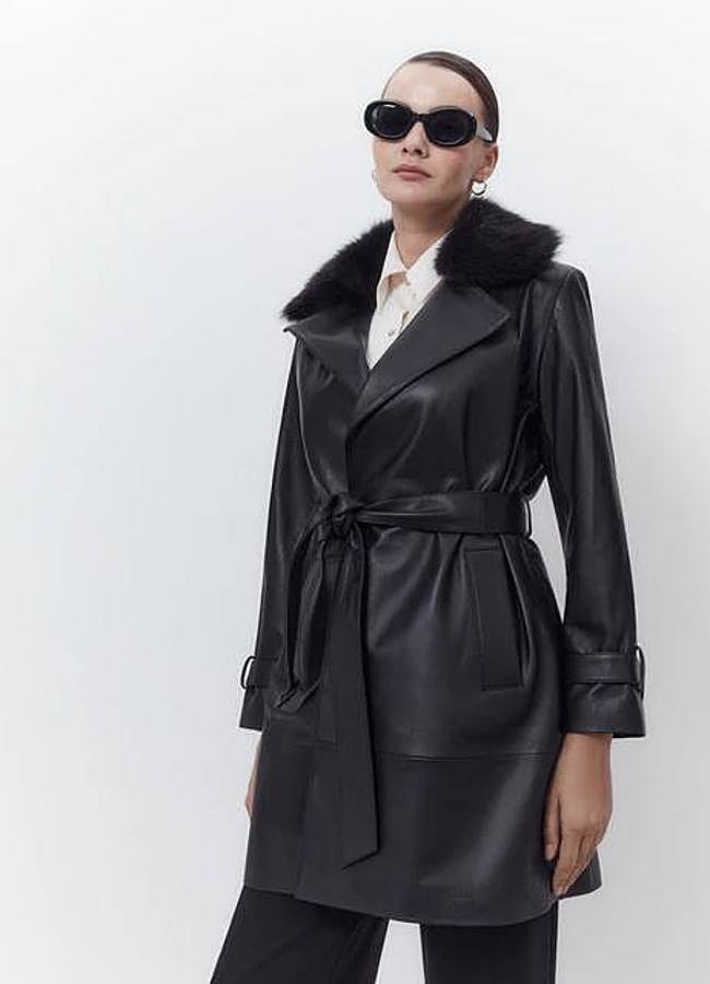 Imagen - Gabardina de piel con cuello efecto pelo