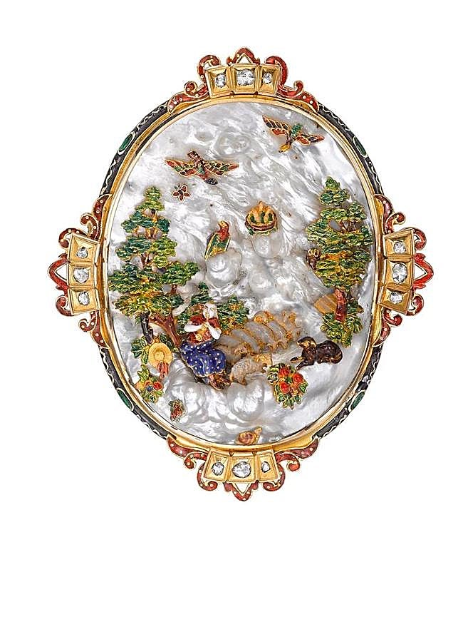 Imagen - Pragnell Vintage broche Victorian en oro amarillo de 15kt con diamante y madreperla, 103.446 euros.