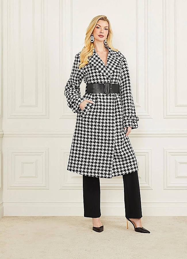 Imagen - Abrigo de pata de gallo con cinturón ancho