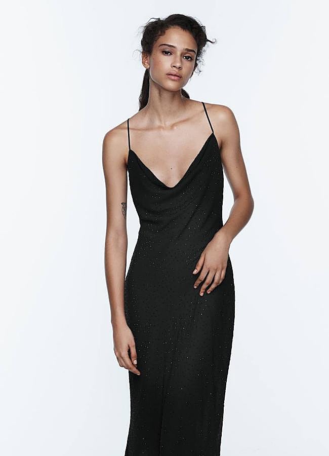 Imagen - Vestido negro lencero con brillos