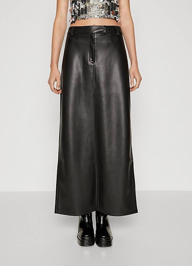 Imagen - Falda larga negra en tejido efecto cuero