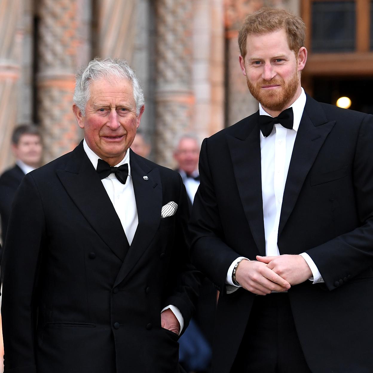 El rey Carlos III y su hijo, el príncipe Harry.