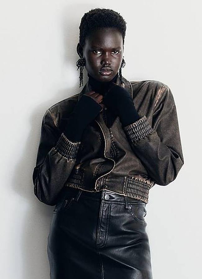 Imagen - Bomber en tejido efecto piel envejecida