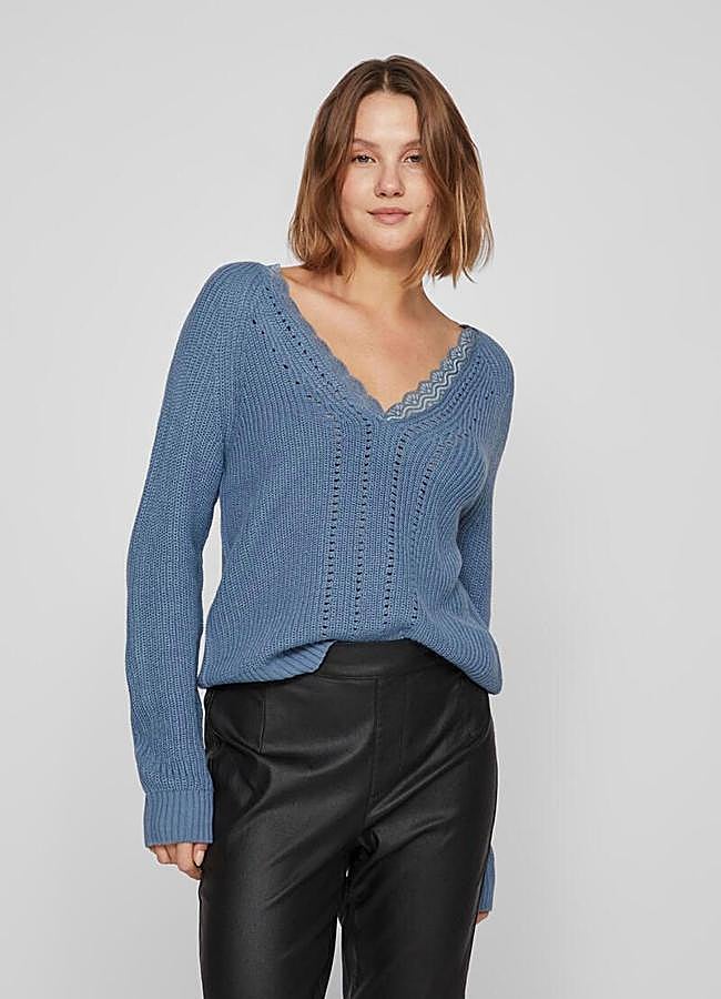 Imagen - Jersey con escote de pico adornado con puntilla