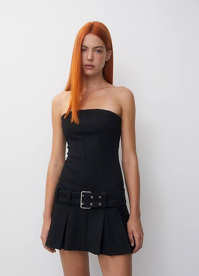 Imagen - Vestido de tablas negro con cinturón