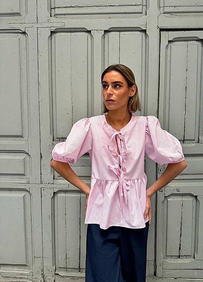 Imagen - Blusa con lazos en estampado de rayas