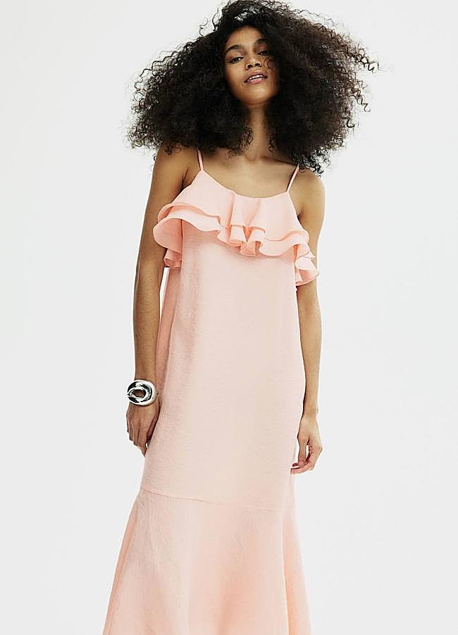 Imagen - Vestido midi de volantes en color rosa