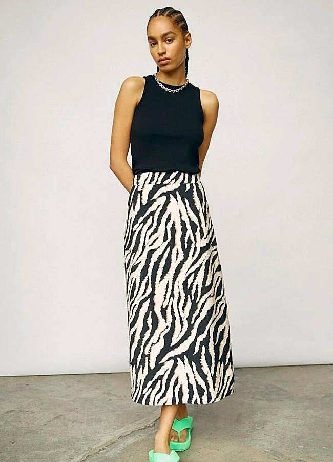 Imagen - Falda midi con estampado animal de cebra