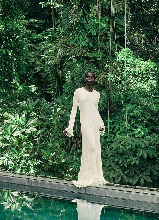 Imagen - Vestido de punto largo color crema con volantes